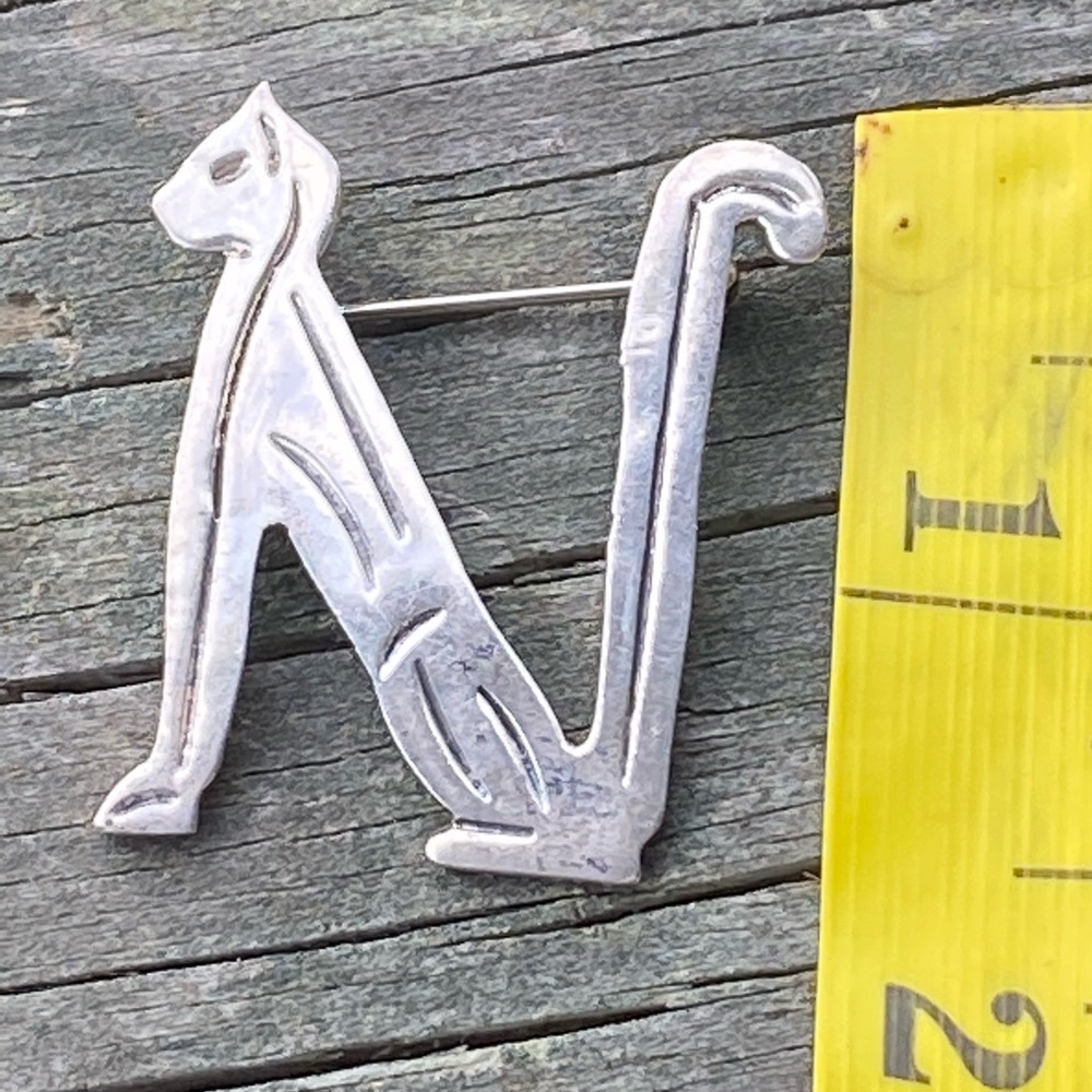 Vintage Sterling Silver Cat Letter N Brooch Made in Mexico Stamped.925 Feline - Picture 2 of 8